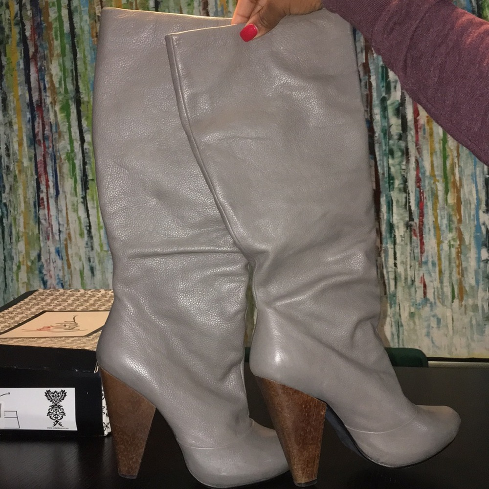 Size 8.5 Grey Boots w/Wooden Heel